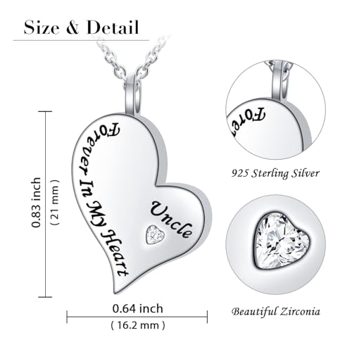 Ladytree 925 Sterling Silver Cremation Urn Necklace for Ashes Uncle