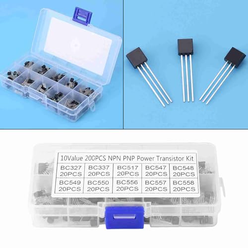 Watris Veiyi 200pcs 10 Value Transistor Set, NPN PNP TO-92 BC327-BC558 Transistors, Transistor Assortment, Transistors Box Pack