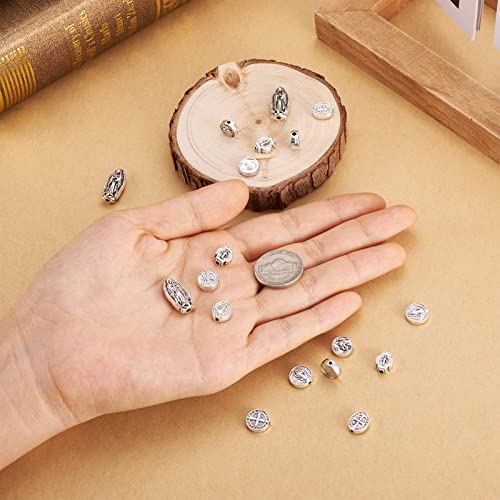 Pandahall 70Pcs Jesus Cross Saint Benedict Medal Loose Beads Virgin Mary Charms Spacer for DIY Rosary Necklace Bracelet Religious Jewelry Making