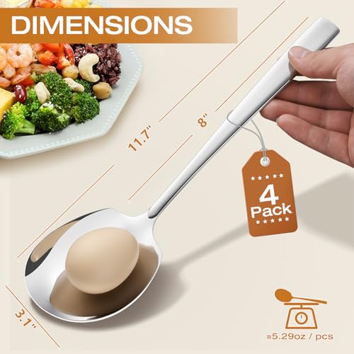 Extra Large Serving Spoons Set of 4-Piece, 11.7-Inch Silver Serving Spoon 18/8 Stainless Steel Serving Utensils for Buffet, Parties, Catering, Banquet - Dishwasher Safe (4-Pack, Silver) 4-Pack, 11.7"