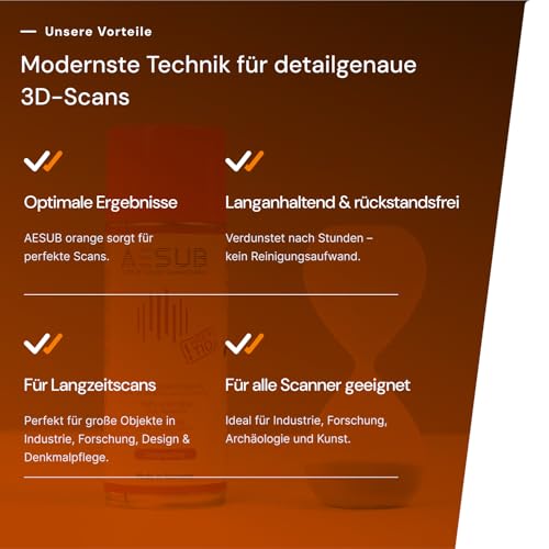 AESUB Orange 3D Scanning Spray - 400 ml Self-Volatilising Scan Spray with Long Durability, Pigment-Free & Residue-Free, for Precise 3D Scans in Long Measuring Campaigns, Made in Germany