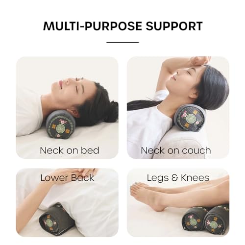 12-inch Korean Buckwheat Cervical Neck Roll — Compact Cypress-Filled Bolster Pillow for Targeted Neck Support (BTS Jungkook's Pick) — Adjustable Firmness, Organic Cotton Cover