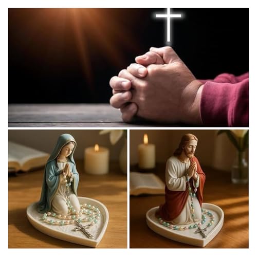 Virgin Mary Rosary Holder,Rosary Holder Catholic,Jesus Rosarys Holders,Elegant Our Lady Prayer Rosarys Box Religious,Necklace Display Rack for Bedroom Living Room Desktop Decoration (Mary)