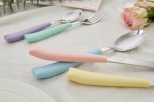 ANNOVA Silverware Set Stainless Steel Colorful Handle Tableware Kitchen Flatware Set Utensils, Includes Dinner Knives, Forks, Spoons, Salad Forks & Dessert Spoons (Pastel Mix, 20 Pieces) Large Mixed Pastel 20Pieces
