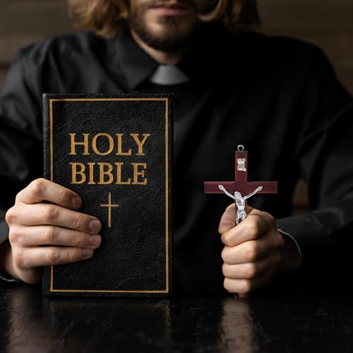 Wooden Handheld Prayer Cross, 4.7 Inch Jesus Cross with Velvet Bag Red 4.7"X2.7"