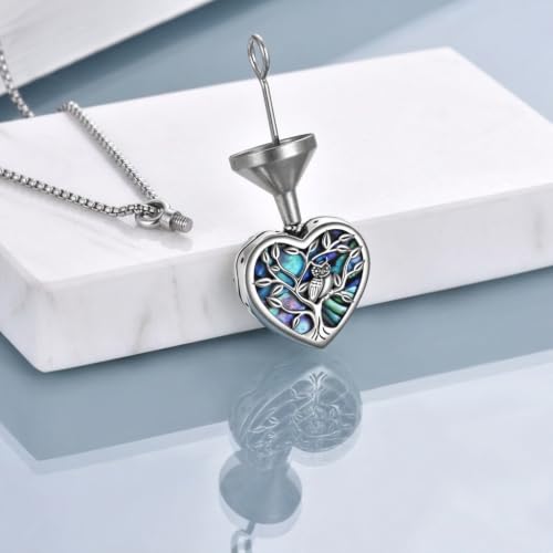 ONEFINITY Sterling Silver Always in My Heart Owl Urn Necklace for Ashes Owl Cremation Jewelry for Ashes of Loved Ones Keepsake Jewelry Style A