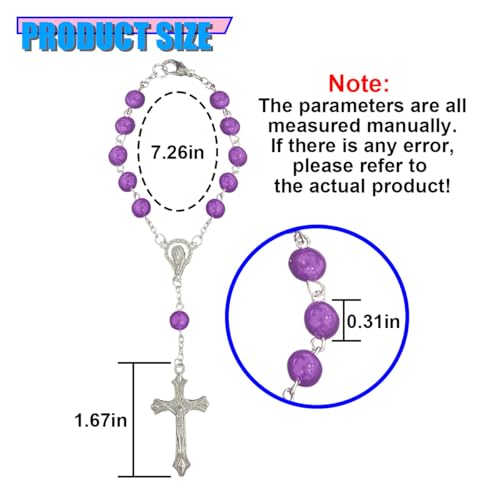 Craedli 2PCS Rosary Car Rear View Mirror Charm, Personalized Medal and Cross Automotive Interior Pendant, Universal Vehicle Mirror Hanging Ornament Accessories for Women Men(Purple) Purple