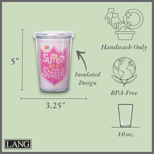 C.R. Gibson Insulated Drink Tumblers - Super Kids Double Walled Acrylic Tumbler with Lid & Straw, 10-Ounce, Pink - Big Sister 10 Ounces