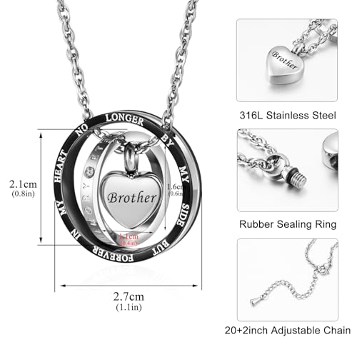 Dletay Urn Necklace for Ashes Stainless Steel Cremation Jewelry Memorial Ash Necklace for Men Women Urn Pendant Ashes Holder Black-Brother