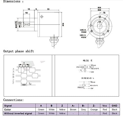 [Australia - AusPower] - 38mm Outer 6mm Solid Shaft Incremental Optical Rotary Encoder GHS38-6G 1024PPR Line Driver Output 5V Voltage Supply Line Driver With 5v 