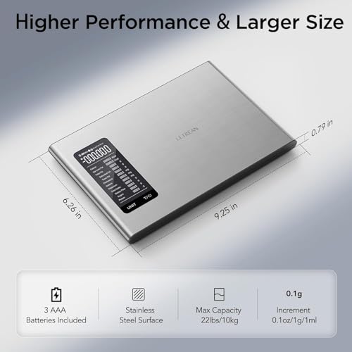 Ultrean Smart Food Kitchen Scales with Nutritional Calculator, Food Nutrition Scale, Digital Kitchen Scale with Calorie Counting for Weight Loss&Fitness, Stainless Steel, 22lb (Extra Large) Extra Large