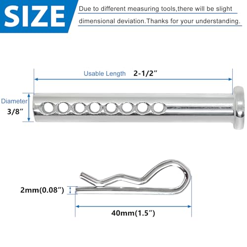 Easily heavy duty adjustable clevis pins with R clips, 3/8 x 2-1/2 inches, 8 sets