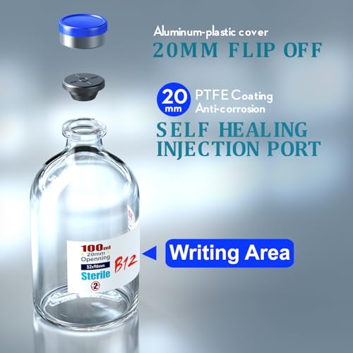 Ks-Tek Sterile Empty Vials with Self-Healing Injection Port with Hinged Aluminum Lid Sterile Packaging (100ml, 4) 100ml