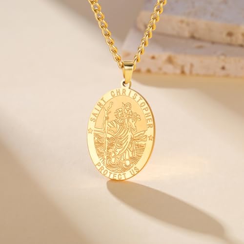 Dreamtimes St Christopher Necklace Bible Verse Pendant Medal Pendant Protection Religious Amulet Jewelry For Men Women Guardian Travel Protection Gift Style 2-G