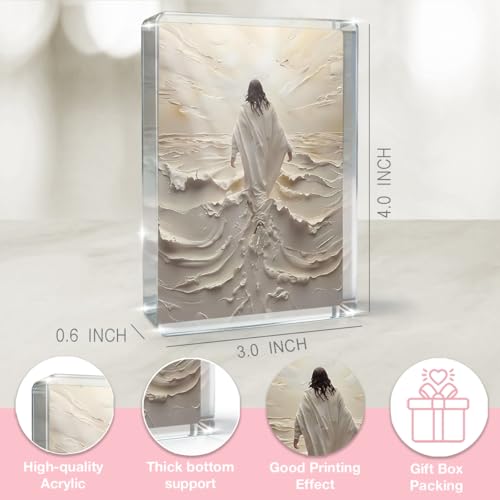 Christian Jesus Walking on Water Religious Home Acrylic637 Decor for Mom Gifts,Inspirational Christian Gifts for Women,Friends,christians,pastor,Baptism,Mother's Day 4x3x0.6In Jesu6 4.1x.3.1