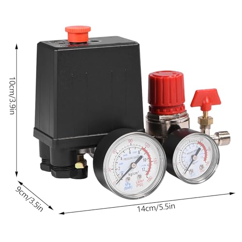 0.05-1.2Mpa 2-G1/4 Air Compressor Pressure Valve Switch Pressure Control Regulator with G1/8 Gauges for Fast Pressure Reduction