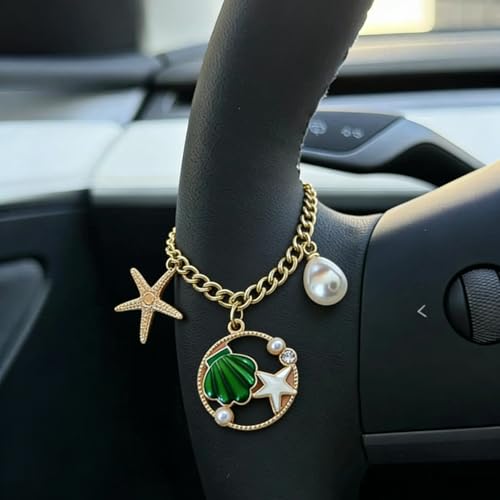 3 Pcs Christian Car Accessories for Women - Rear View Mirror Cross, Steering Wheel Rosary Charm & Air Vent Clip - Cute Girly Bling Car Decor (Green) Green