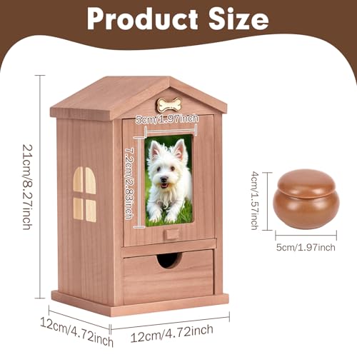 Pet Ashes Box, Wooden Dog Urn with Movable Photo Frame