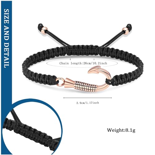 Anchor Urn Bracelet for Ashes Fish Hook Cremation Bracelet for Ashes Hand Rope Ash Bracelet for Men Women Memorial Ashes Holder Rose-Hook