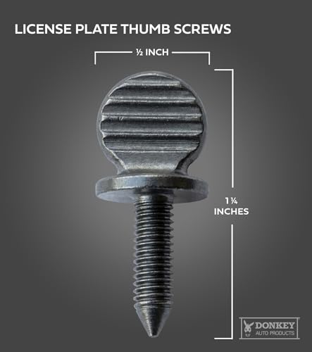 Donkey Auto Products metric license plate thumb screws, 1.25-inch black screws, four packs of 25 shown in box