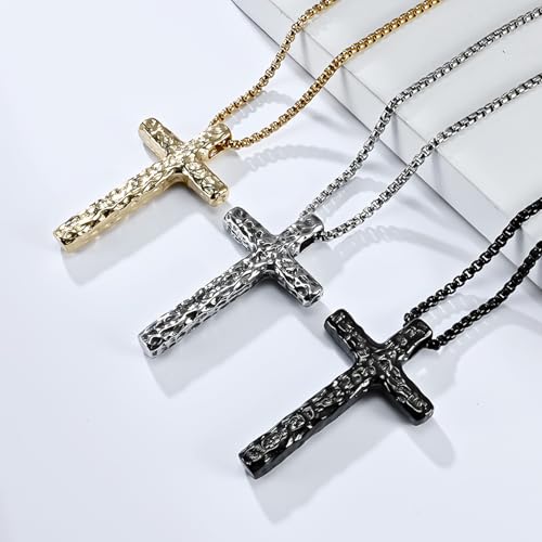 Cupimatch Men's Chunky Cross Necklace: Religious Stainless Steel Pendant, Retro Punk Christian Faith Jewelry Gift for Father's Day black