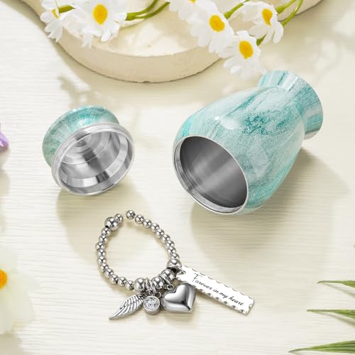 SOITIS Small Urns for Human Ashes Keepsake, 2.83 Inches Urn for Women Men, Aluminum Cremation Urns for Human Ashes-Lake Green with Heart Urn