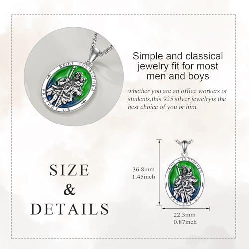 925 Sterling Silver Patron Saint Medal Necklace Catholic Protection Pendant Amulet Religious Protector Jewelry for Men Women 10a-St Christopher