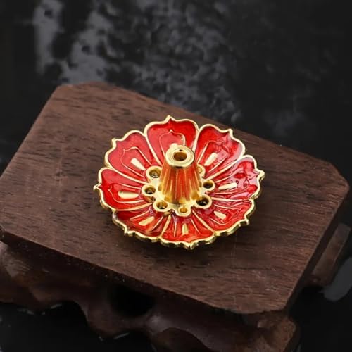 Mini Zinc Alloy Incense Holder – Elegant Red Lotus Design Incense Burner for Home & Meditation