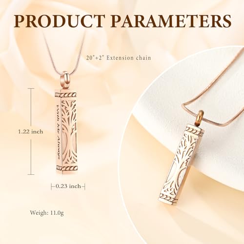 Bar Tree of Life Cremation Jewelry Urn Necklace for Human Ashes for Women Men With Me Always Cube Memorial Ashes Keepsake Pendant Rose Gold