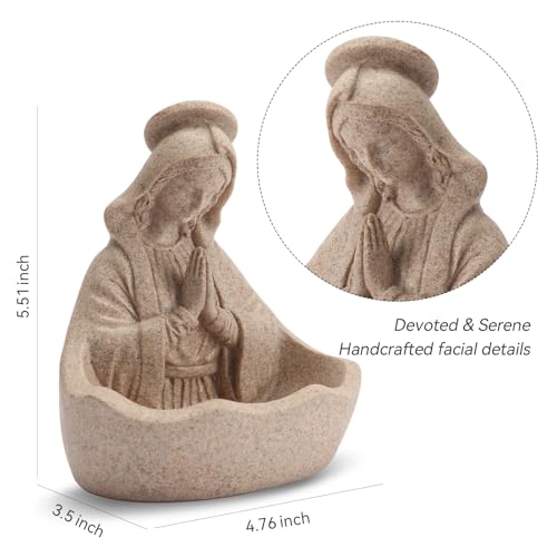 Virgin Mary Statue Rosary Holder, 5.5 Inch Catholic Gifts for Women Sandstone