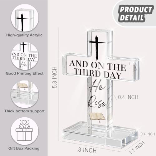 PVOPVO Christian Religious Easter Decorations Christian Easter Cross Desk Sign for Home Gifts for Women Men Friend Home Office Prayer Room Bedroom Shelf Desk Table Decor ROSE