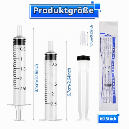 Syringes 2 ml Pack of 60 Individually Packed Colostrum Syringe Sterile Breast Feeding Set Food Syringe with Lid for Newborn Pets Plant Watering Laboratory Hygienic