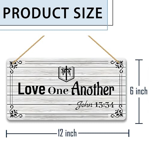 Inspirational Christian Wall Art - Love One Another Wood Sign, Christian Home Decor Plaque, Rustic Farmhouse Religious Gift, Wedding & Church Gift 12x6 Inch C07