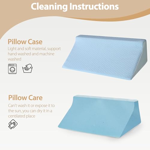 Blue Touchutopia body wedge pillow for side sleepers, 20-inch support positioning pillow on a bed.