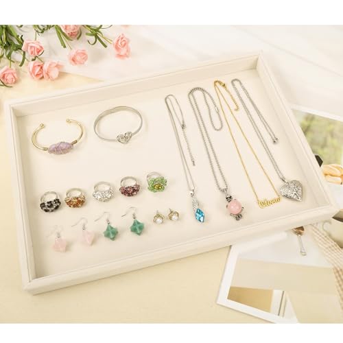 2 Pcs 13.8" x 9.5" Velvet Jewelry Tray Jewelry Display Tray Light Khaki Flat Tray 13.8"x9.5"