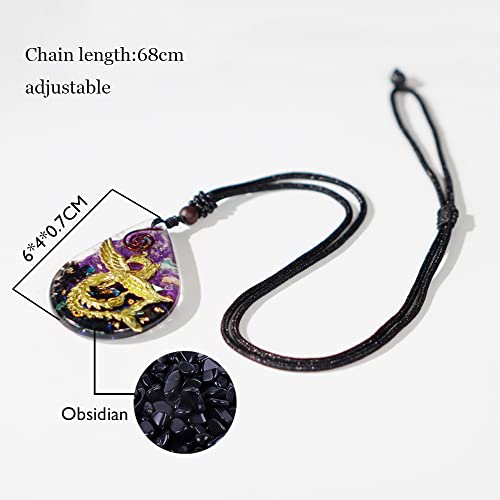 Day Day Up Phoenix Bird Pendant With Natural Agate Stone Necklace Orgone Pendant Rope Chain For Women Healing Crystal Jewelry Adjustable 3