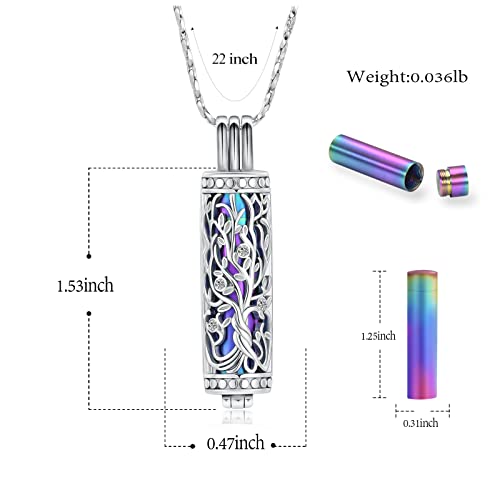 Imrsanl Cylinder Cremation Urn Necklace for Ashes of Loved One Tree-Colorful