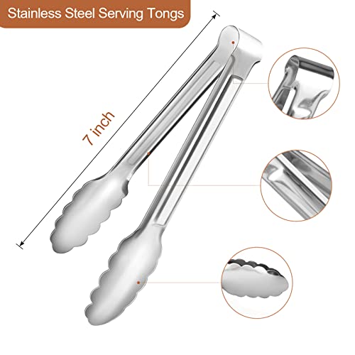 12 Pack Serving Tongs Kitchen Tongs, Buffet Tongs, Stainless Steel Food Tong Serving Tong, small tongs 7Inch (Pack of 2)