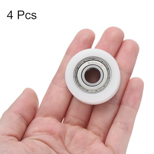 sourcing map 4Pcs Ball Bearing Guide 10 x 35 x 11mm Double Shielded POM Roller Bearings, Flat Pulley Wheel for Furniture, Hardware Accessories, White 4