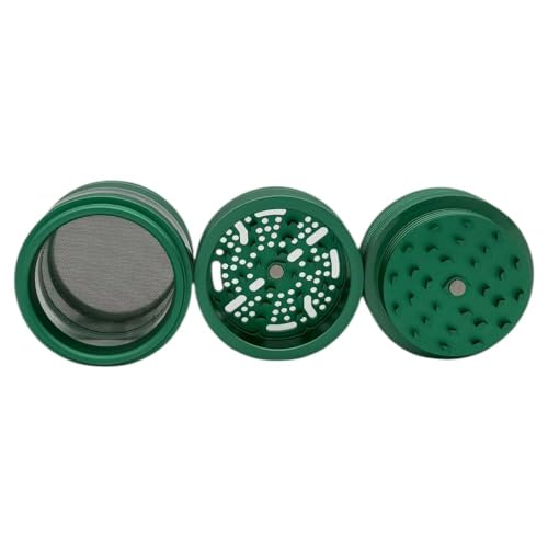 Chongz 7 Part Grinder, 55mm Pod, Premium Grade Quality Aluminium, Screen Chamber, Stainless Mesh, Glass Jar Body for Tobacco Spice Herbs (Green) Green