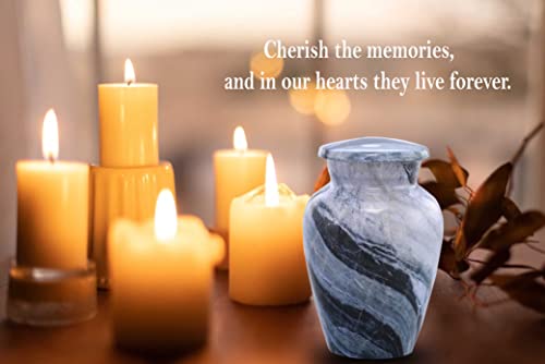 Small Keepsake Cremation Urns for Human Ashes - Marble Finish Metal Keepsake Urn - Mini Cremation Urn for Pet Ashes - Handcrafted Memorial Urn - Funeral Urns with Velvet Bag (Silver Wave) Silver Wave