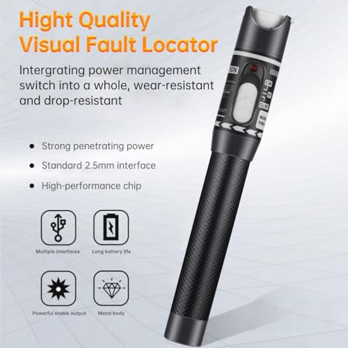Moocci visual fault locator fiber optic cable tester with FC to LC adapter, white network testing meter kit