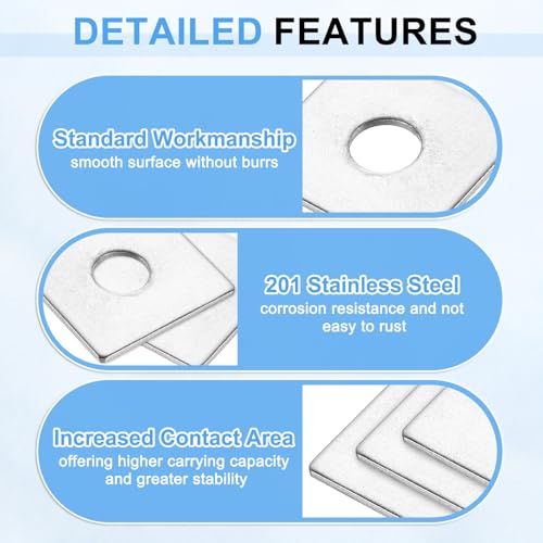 uxcell 5/8-inch square plate washers, 201 stainless steel, 1/8-inch bolt, 0.04-inch thick, 100-piece set