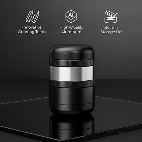 Viberium Metal Grinder 2.3 Inch - Herb Grinder, 4 Piece Grinders, Crusher Black Silver
