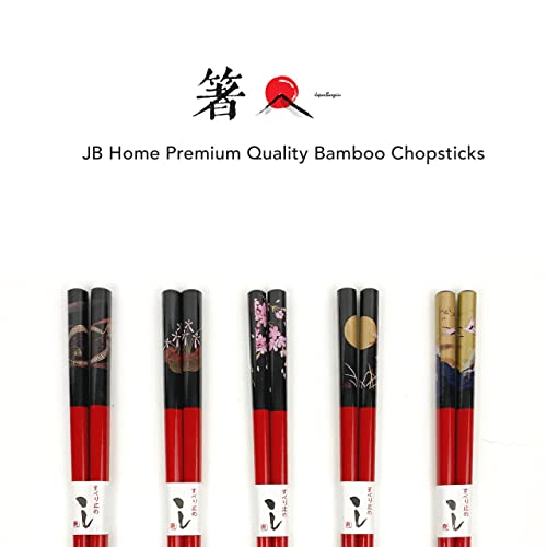 JapanBargain 3673, Bamboo Chopsticks Set Reusable Japanese Chinese Korean Wood Chop Sticks Hair Sticks, Dishwasher Safe, 9-inch, 5 Pair Gift Set, 10-Pack