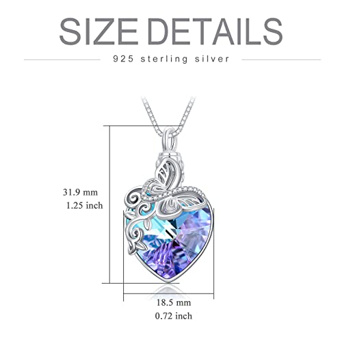 TOUPOP Ashes Jewellery s925 Sterling Silver Butterfly/Tree of Life Urn Necklace for Ashes Cremation Jewelry with Crystal Memory Locket Gifts for Women, with Funnel Filler Butterfly-Purple