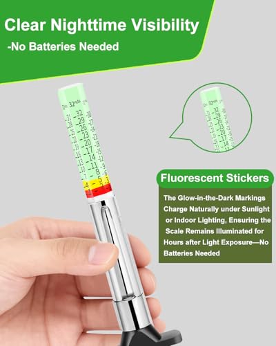 GODESON fluorescent tire tread depth gauge with pocket clip, 1/32-inch scale, glow-in-the-dark design