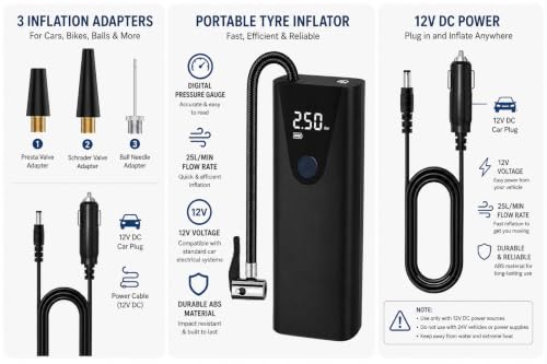 Tyre Inflator Air Compressor 12V 150 PSI Car Bike Tyre Digital Pump Corded