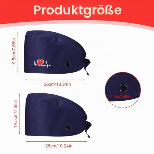 Pack of 2 surgical caps made of cotton, surgical cap fabric | Women's surgical caps with buttons, doctor costume accessory for doctors, nurses (navy blue)