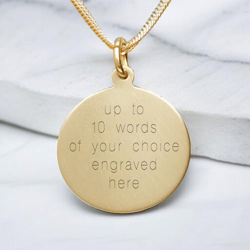 Christopher James of London - Personalised With Your Engraving 9ct Yellow Gold Plated on 0.925 Sterling Silver Round Diamond Cut 19mm St Christopher Pendant In Presentation Gift Box